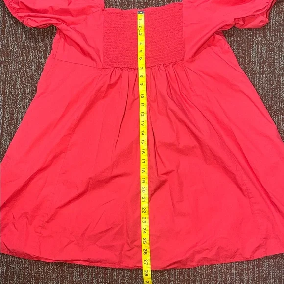 Draper James Pink Mini Dress puff sleeve square neck smocked back with pockets - Picture 11 of 14